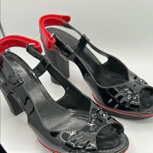Hogan Black and Red Patent Leather Heels - Size 5